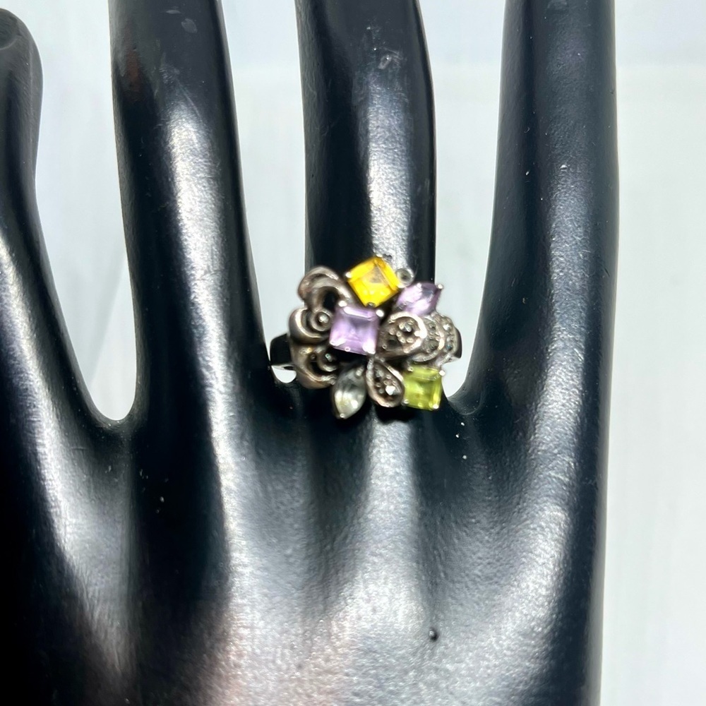 Vintage Sterling Silver Multicolored Stone Ring